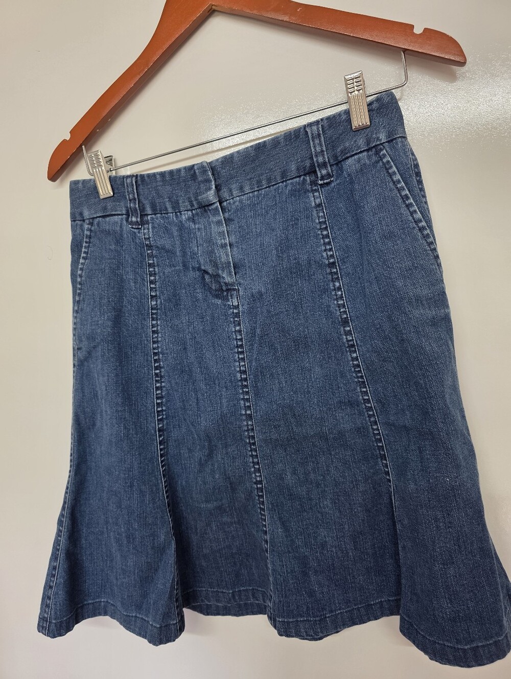VINTAGE L.L. Bean Denim Skirt Womens 4 Petite Classic Fit Med Wash Jean A-Line